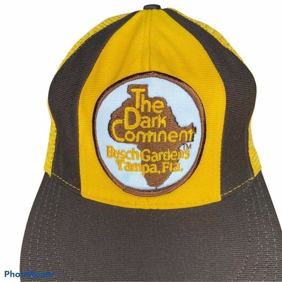 Vintage Busch Gardens Hat 80s The Dark Continent Yellow Snap Back Cap Mesh USA - Picture 6 of 6